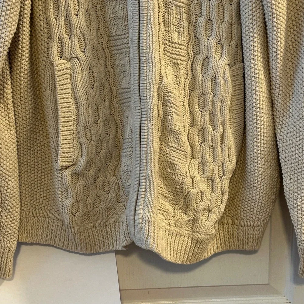 Lucky Brand Mens Cream Cable Knit Full Zip‎ Cardigan Sweater XL